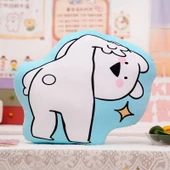 Sevimli Tavşan Baskılı Peluş Yastık - Pembe Çene, 10cm Anahtarlık - 8