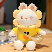 Ayçiçeği Kostümlü Tavşan Peluş Oyuncak - Kırmızı Çiçek Ayıcık Çizgili Kazak 40cm - 8