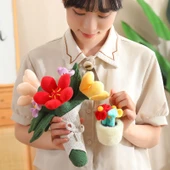 Peluş Buket Çiçek Anahtarlık - Kırmızı Sarı - 12cm - 12