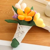 Peluş Buket Çiçek Anahtarlık - Kırmızı Sarı - 12cm - 6