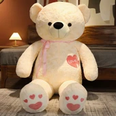 Çift Kalpli Gül Kadife Ayıcık - Kahve Ayı 110cm - 2