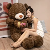 Gül Kalpli Peluş Ayıcık - Kahve Rengi - 120cm - 5