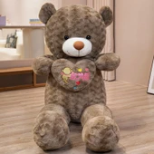 Gül Kalpli Peluş Ayıcık - Kahve Rengi - 120cm - 6
