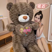 Gül Kalpli Peluş Ayıcık - Kahve Rengi - 120cm - 3
