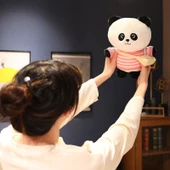 250cm Dönüşebilen Panda Peluş Oyuncak - Beyaz Kazak Pembe Çiçek + Çanta - 6