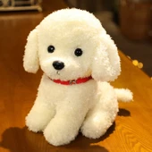 Eğik Kafalı Peluş Oyuncak Ayı Köpek - Süt Beyazı - 22cm - 2