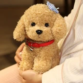 Eğik Kafalı Peluş Oyuncak Ayı Köpek - Süt Beyazı - 22cm - 8
