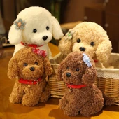 Eğik Kafalı Peluş Oyuncak Ayı Köpek - Süt Beyazı - 28cm - 10