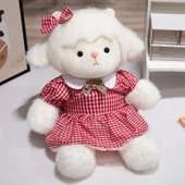 40cm Giysili Koyun Peluş Oyuncak - Pembe Puantiyeli Elbiseli - 5