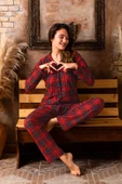 Nisanca Kışlık Düğmeli Ekose Desen Yılbaşı Temalı  Kadın Süet Pijama Takımı - 2