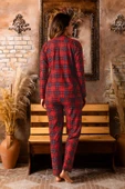 Nisanca Kışlık Düğmeli Ekose Desen Yılbaşı Temalı  Kadın Süet Pijama Takımı - 4