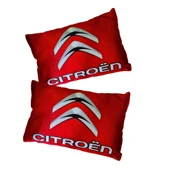 Citroen Uyumlu Dijital Baskılı Kırmızı Araç Seyahat Boyun Yastık 2'li Set - 1