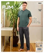 Pijamoni Erkek Düğme Yaka Kısa Kol Penye Pijama Takımı 6880/1 - 1 Adet  XL Yeşil thumbnail 2