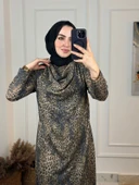 Leopar Degaje Yaka Elbise-Leopar thumbnail 2