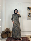 Leopar Degaje Yaka Elbise-Leopar thumbnail 1