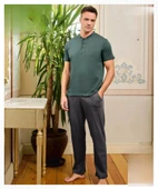 Pijamoni Erkek Düğme Yaka Kısa Kol Penye Pijama Takımı 6880/1 - 1 Adet  M Yeşil thumbnail 1