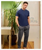 Pijamoni Erkek Düğme Yaka Kısa Kol Penye Pijama Takımı 6880/2 - 1 Adet  M Lacivert thumbnail 1