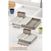 Modacar Açılır-Kapanır Bulaşıklık - Bulaşık Durulama Sepeti Tabaklık Bulaşık Kurutmalık LATTE - 1