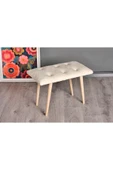 WoodyMaison Puf Retro Ahşap Ayaklı Handmade Çok Amaçlı Kuzu Tüyü Puf Bench Koltuk Sandalye 35*60*42 - 2