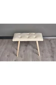 WoodyMaison Puf Retro Ahşap Ayaklı Handmade Çok Amaçlı Kuzu Tüyü Puf Bench Koltuk Sandalye 35*60*42 - 4