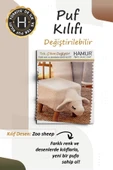 Yıkanabilir Puf Tabure Kılıfı Tak-Çıkar-Değiştir-Yenile Orta Sehpa Kılıfı Bb Fluffy Zoo Sheep - 3
