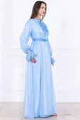 Yaka Fırfırlı Boncuk İşlemeli Şifon Abiye 2716-Bebe Mavisi thumbnail 6