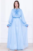 Yaka Fırfırlı Boncuk İşlemeli Şifon Abiye 2716-Bebe Mavisi thumbnail 1