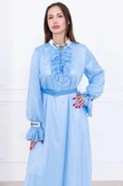 Yaka Fırfırlı Boncuk İşlemeli Şifon Abiye 2716-Bebe Mavisi thumbnail 5
