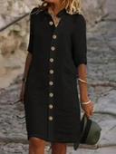 Lucky Life Kadın Kısa Kollu Hakim Yaka önden Düğmeli Kısa Müslim Elbise thumbnail 3