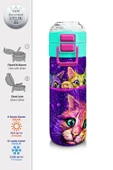 Coral High 500 ml Kız Çocuk Pipetli Termos/Matara - Mor Pembe Kedi Desenli - Çift Kullanım Özelliği - 2