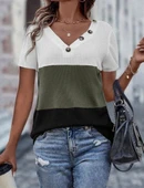 Lucky Life Kısa Kollu V Yakalı Düğmeli Waffle Bluz thumbnail 2