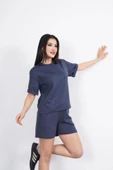 Lucky Life Kadın  Yumuşak Dokulu Kumaş Bisiklet Yaka T-shirt Kısa Şort İkili Takım - Antrasit - 2