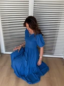 Lucky Life Kadın Kısa Kollu Yakası Açık Katlı Bürümcük Balon Elbise - 3