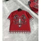 Lucky Life  Unisex Bisiklet Yaka Baskılı Oversize T-Shirt - Kırmızı - 1