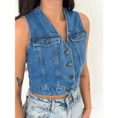 Lucky Life Kot Jeans Yelek - Mavi - 1
