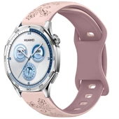 Huawei Watch GT2 GT3 GT4 GT5 46mm İle Uyumlu FloraFlex Çiçek Desenli Silikon Kordon  Pembe - 6