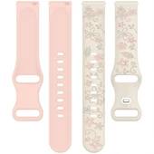 Huawei Watch GT2 GT3 GT4 GT5 46mm İle Uyumlu FloraFlex Çiçek Desenli Silikon Kordon  Açık Pembe - 5
