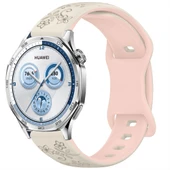 Huawei Watch GT2 GT3 GT4 GT5 46mm İle Uyumlu FloraFlex Çiçek Desenli Silikon Kordon  Açık Pembe - 6