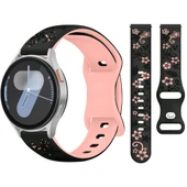 Samsung Galaxy Watch 6 7 Serisi ile Uyumlu FloraFlex Çiçek Desenli Silikon Kordon  Pudra thumbnail 1