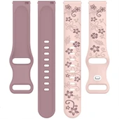 Huawei Watch GT2 GT3 GT4 GT5 46mm İle Uyumlu FloraFlex Çiçek Desenli Silikon Kordon  Pembe - 5