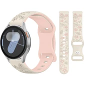 Samsung Galaxy Watch 6 7 Serisi ile Uyumlu FloraFlex Çiçek Desenli Silikon Kordon Açık Pembe - 1