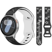 Samsung Galaxy Watch 6 7 Serisi ile Uyumlu FloraFlex Çiçek Desenli Silikon Kordon  Siyah Beyaz thumbnail 1