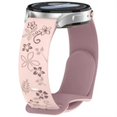 Huawei Watch GT2 GT3 GT4 GT5 46mm İle Uyumlu FloraFlex Çiçek Desenli Silikon Kordon  Pembe - 2