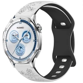 Huawei Watch GT2 GT3 GT4 GT5 46mm İle Uyumlu FloraFlex Çiçek Desenli Silikon Kordon  Beyaz thumbnail 6