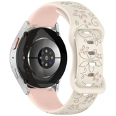 Huawei Watch GT2 GT3 GT4 GT5 46mm İle Uyumlu FloraFlex Çiçek Desenli Silikon Kordon  Açık Pembe - 3
