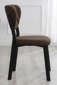 Nemeron Mutfak Sandalyesi Keten Kumaş Metal Sandalye Silinebilir Kafe Salon Sandalyesi - Kahve - 3