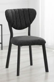 Nemeron Mutfak Sandalyesi Keten Kumaş Metal Sandalye Silinebilir Kafe Salon Sandalyesi - Füme - 2
