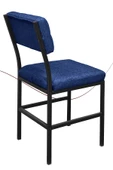 Nemeron İkon Mutfak Sandalyesi Keten Kumaş Metal Sandalye Silinebilir Kafe Salon Sandalyesi - Lacivert - 4