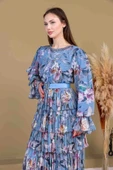 Kat Kat Pliseli Şifon Elbise 2718-İndigo - 5