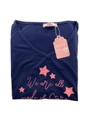 Kadın Yıldız Desenli Kısa Kollu Pijama Takım - 5505 - STLLA PNK - 2